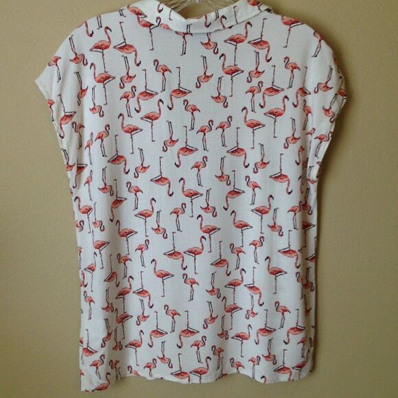 Anthropologie | Modcloth Linen Blend Flamingo Top Small - Picture 3 of 8